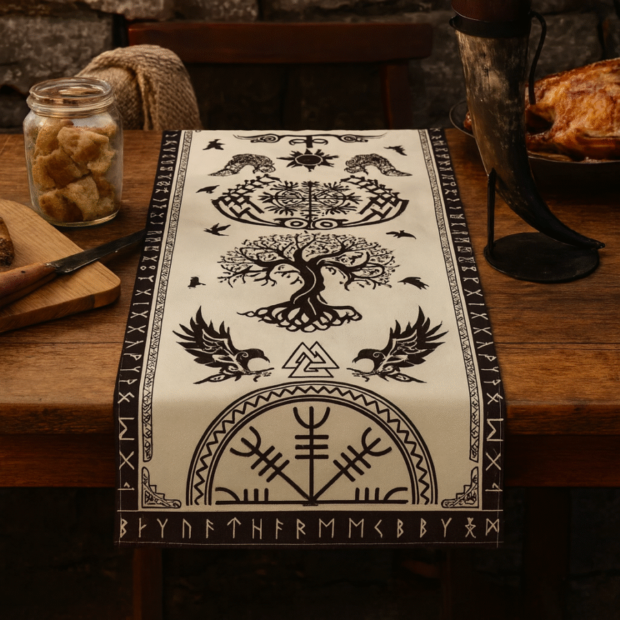 camino de mesa vikingo blanco