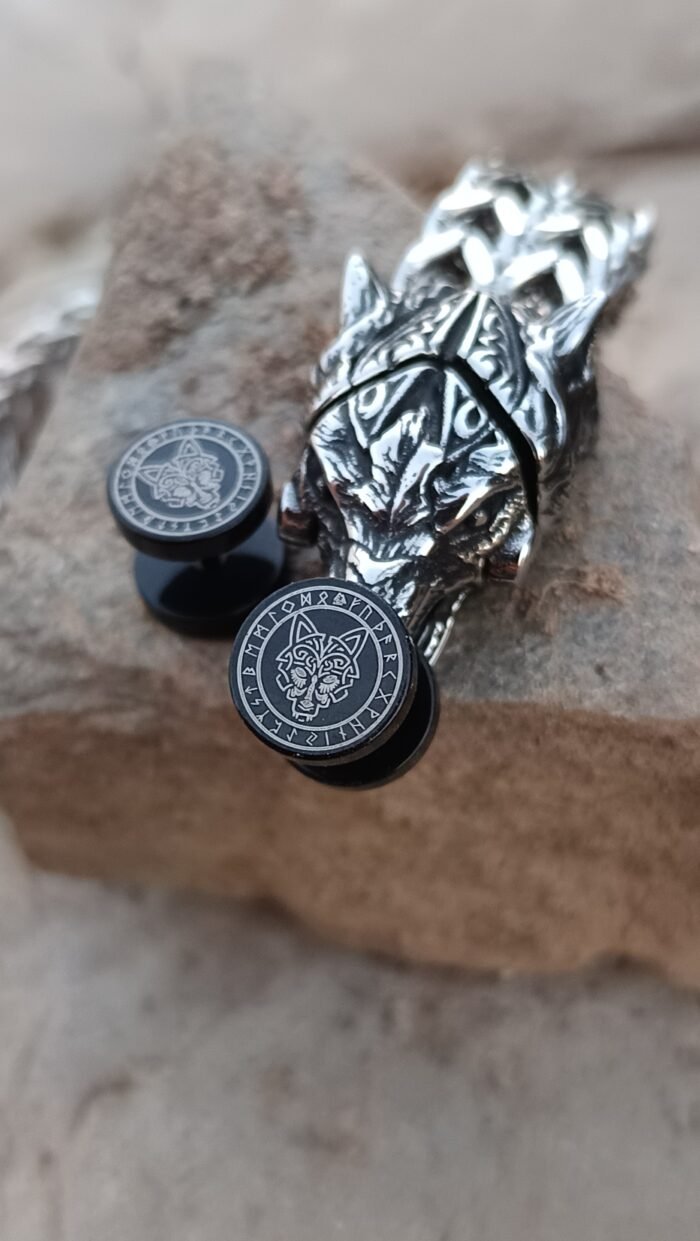 SIMBOLOGÍA: FENRIR – Pulsera + Pendientes del Lobo Nórdico