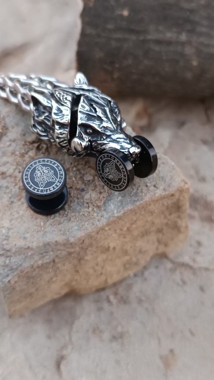 SIMBOLOGÍA: FENRIR – Pulsera + Pendientes del Lobo Nórdico