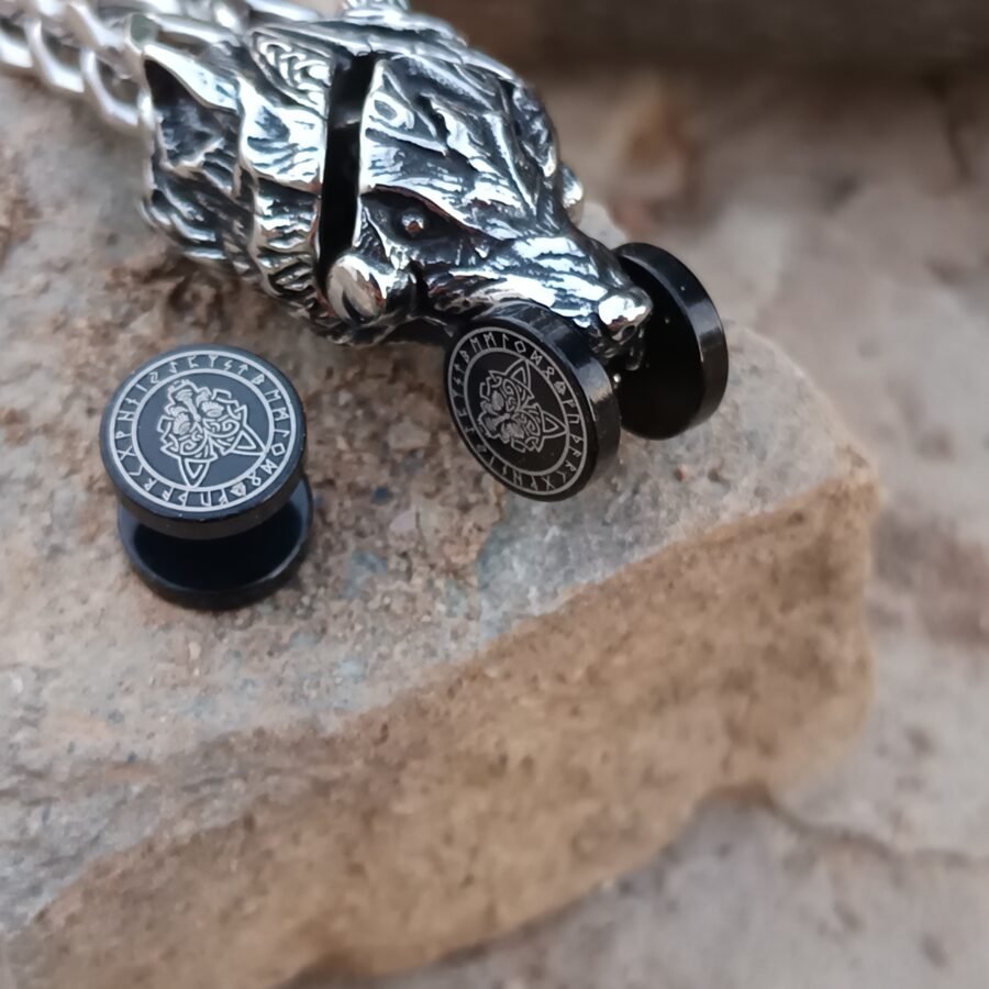 SIMBOLOGÍA: FENRIR – Pulsera + Pendientes del Lobo Nórdico