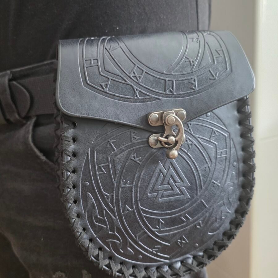 Bolsa vikinga de cinturón Valknut en cuero sintético PU
